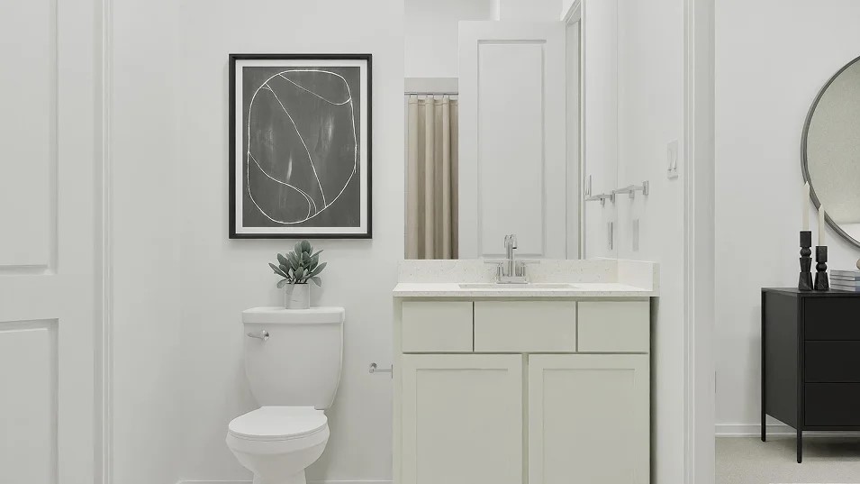 107 Brabham Loop Hutto, TX 78634 - Photo 17 of 21 a bathroom with a toilet a sink a vanity and mirror