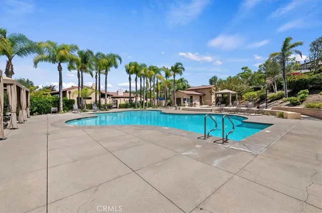 a view of a garden with patio