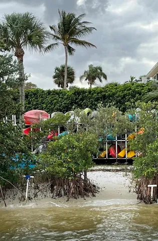 an aerial view of residential houses with outdoor space and lake view