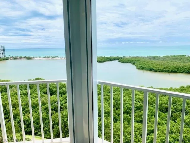 a view of a balcony with an outdoor space