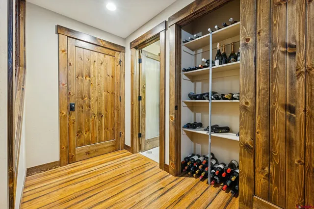 a view of a room with wooden floor and closet
