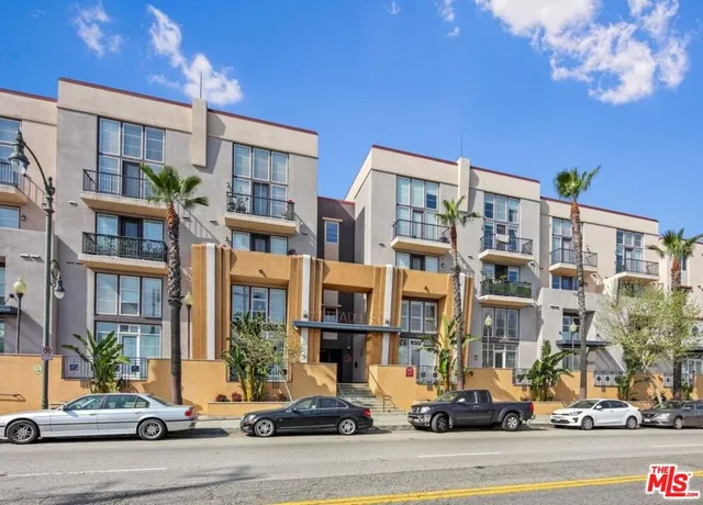 a view of a building and a street