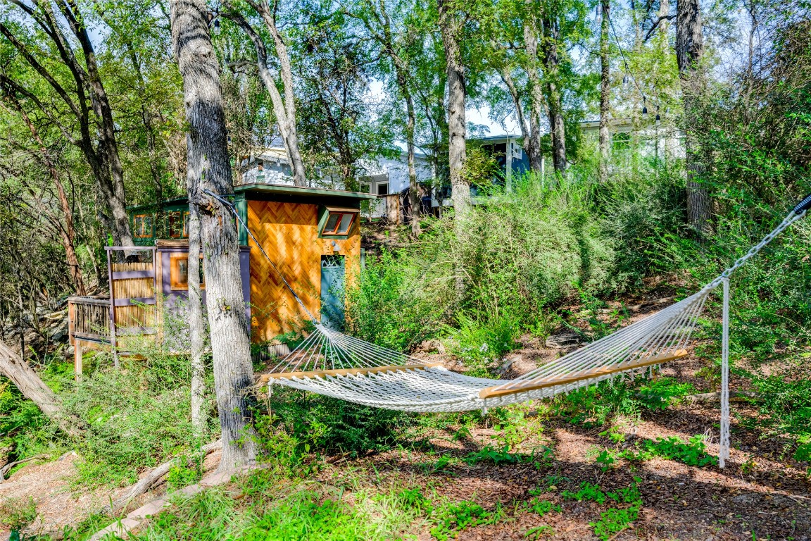 5323 Downs Drive Austin, TX 78721 - Photo 26 of 28 a view of a backyard house with large trees and plants