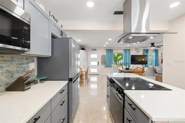 a kitchen with lots of counter top space