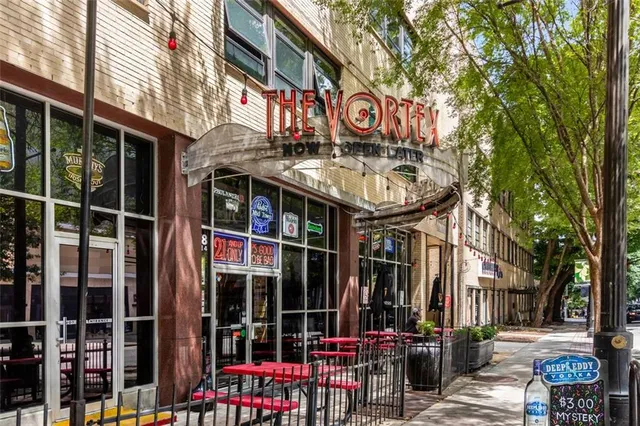 a store with outdoor seating area