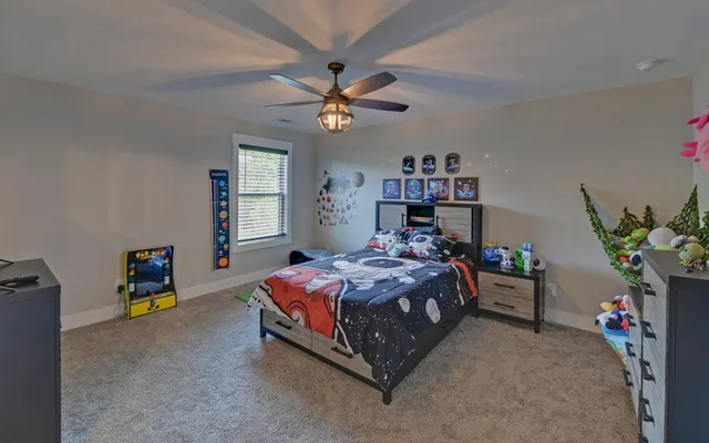 a bedroom with a bed and a tv