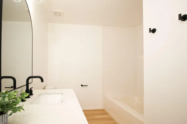 a bathroom with a bathtub