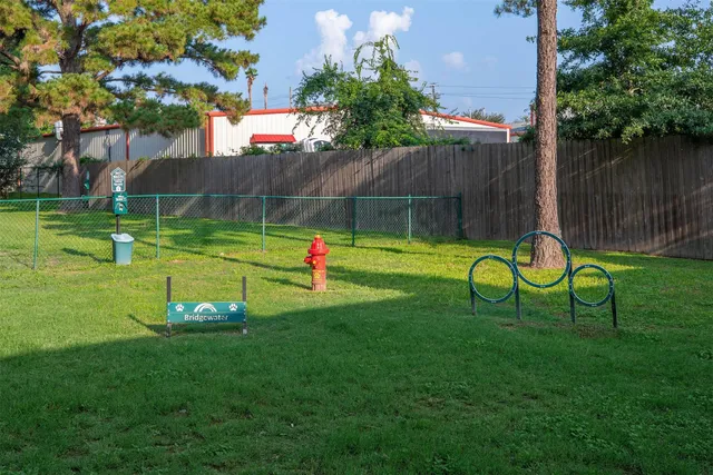 a view of a park with a slide