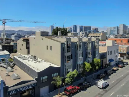 a front view of a building with glass windows
