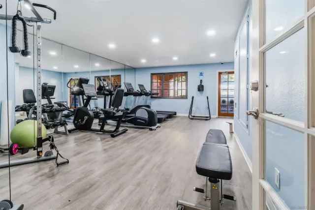 a view of a room with gym equipment