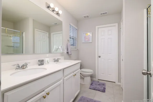 a bathroom with a sink a toilet and a mirror