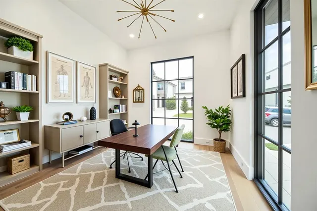 a work room with furniture and window