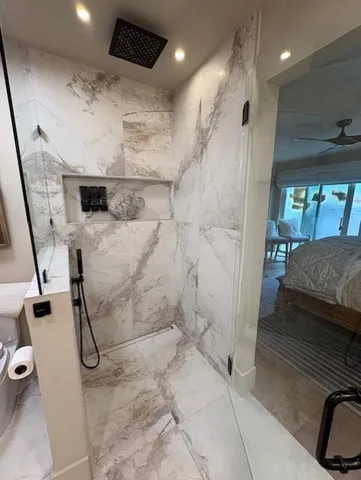 a bathroom with a shower
