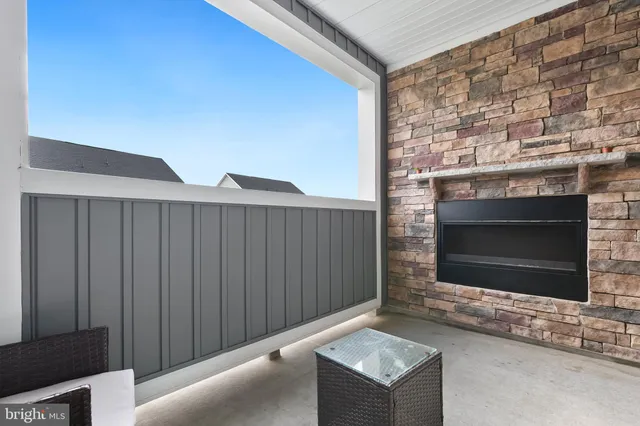 a view of outdoor space with signage and flags