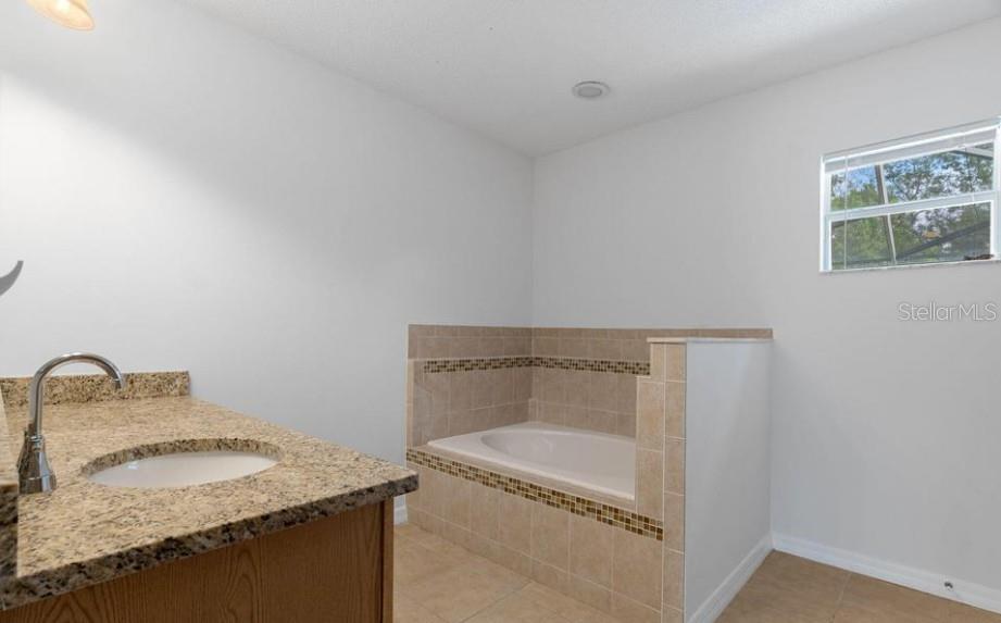 12411 Convent Garden Road Brooksville, FL 34613 - Photo 26 of 49 a bathroom with a granite countertop sink and a mirror