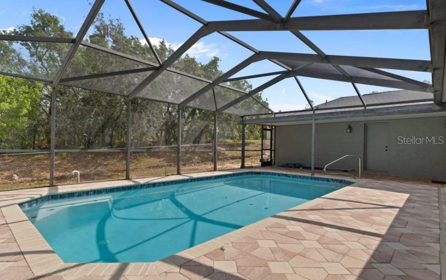 12411 Convent Garden Road Brooksville, FL 34613 - Photo 43 of 49 a view of a backyard with table and chairs under an umbrella