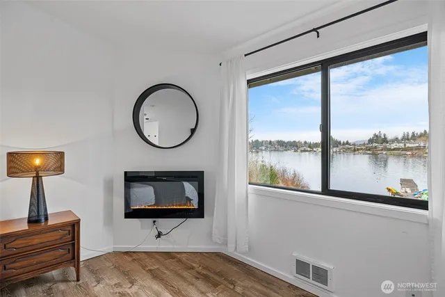 a view of a lake and outdoor space