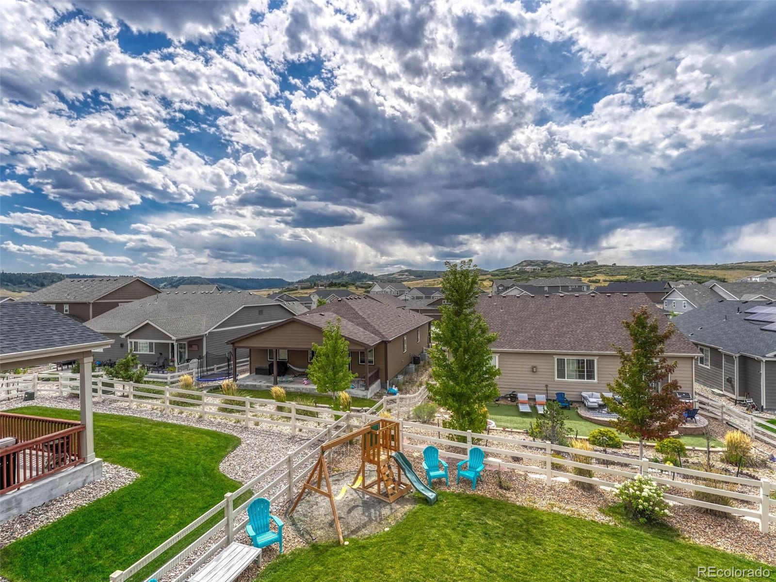 5921 Berry Ridge Wy. Castle Rock, CO 80104 - Photo 23 of 43 a swimming pool with outdoor seating and yard