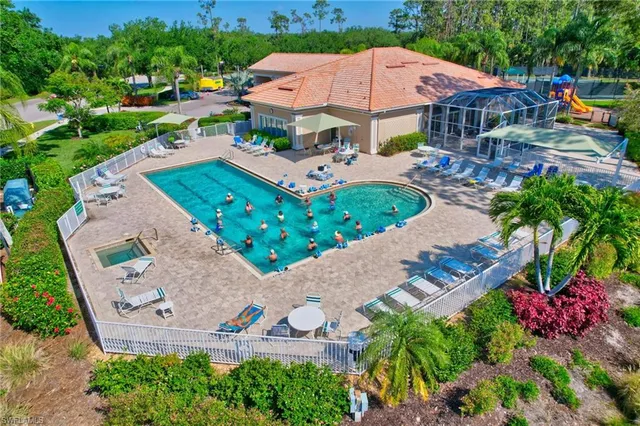 an aerial view of a house with a garden