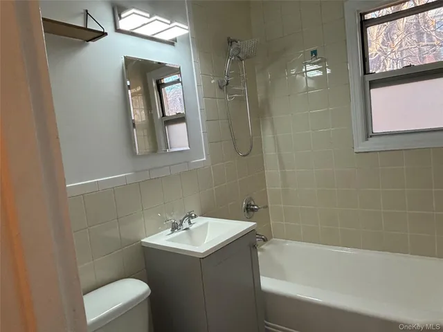 a bathroom with a sink mirror toilet and bathtub