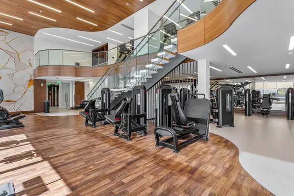 a view of a room with gym equipment
