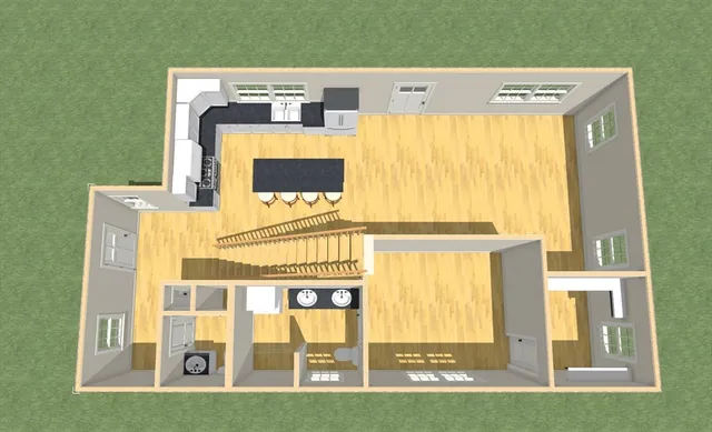 a view of front door of house and outdoor kitchen