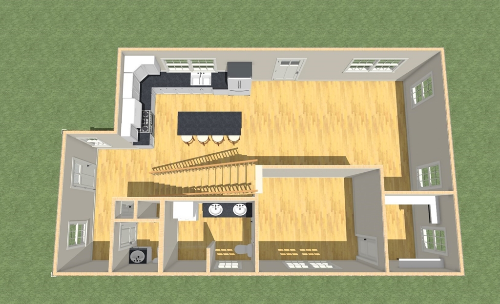 a view of front door of house and outdoor kitchen