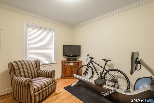 a living room with furniture and a rug