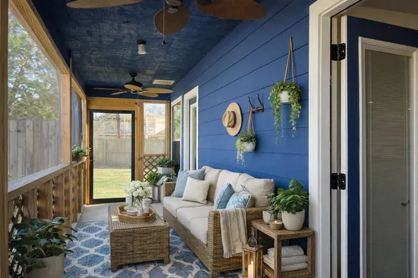 a outdoor living space with furniture and garden view