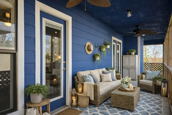 a outdoor living space with furniture and a potted plant