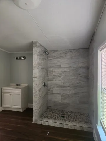 a bathroom with a shower