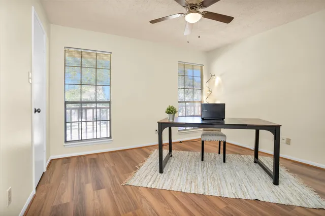 an empty room with a workbench