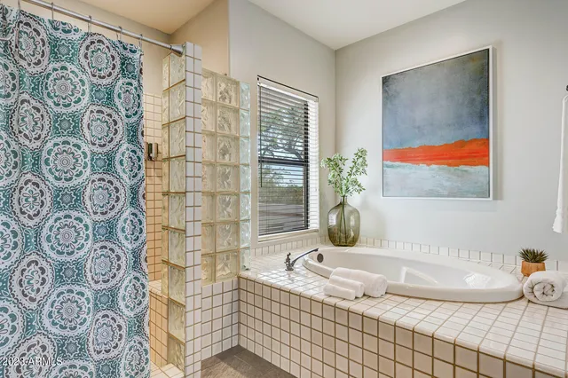 a view of a park with large trees