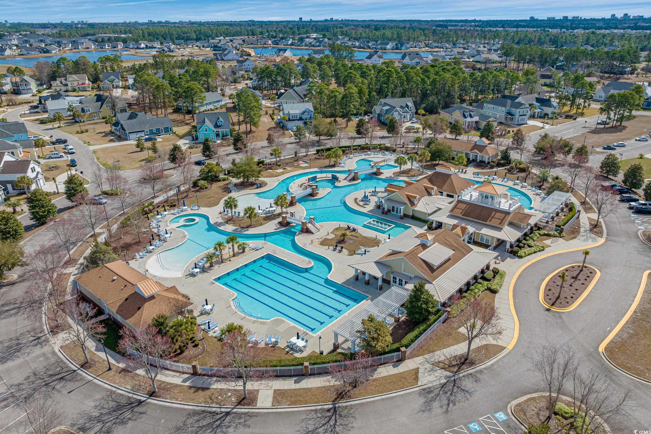 2908 Moss Bridge Lane Myrtle Beach, SC 29579 - Photo 21 of 35 Aerial view of residential area featuring a pool area and a large body of water