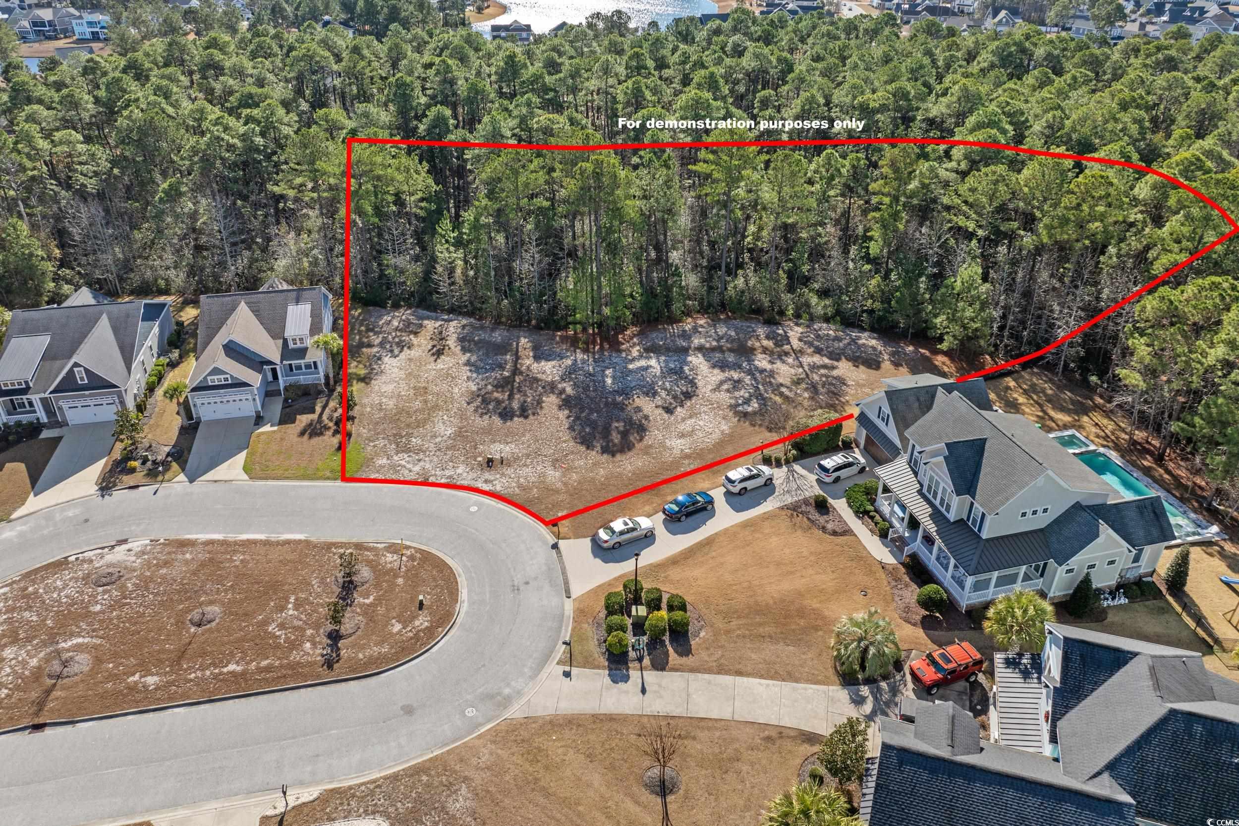 2908 Moss Bridge Lane Myrtle Beach, SC 29579 - Photo 5 of 35 Drone / aerial view. Boundary lines are for demonstration purposes only and should be verified