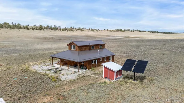 a view of a dry yard with trees
