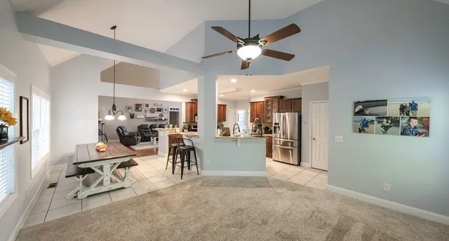 a view of a dining room and livingroom view