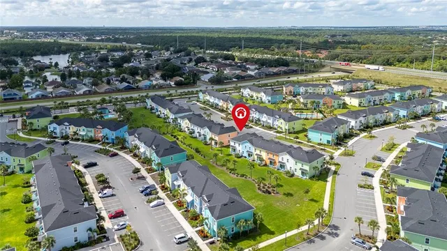 a view of a city with a lake