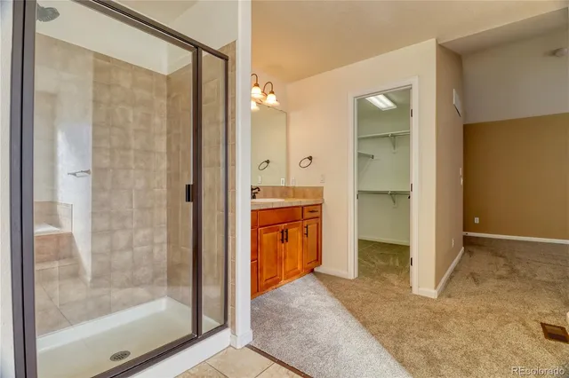 a bathroom with a shower and a sink