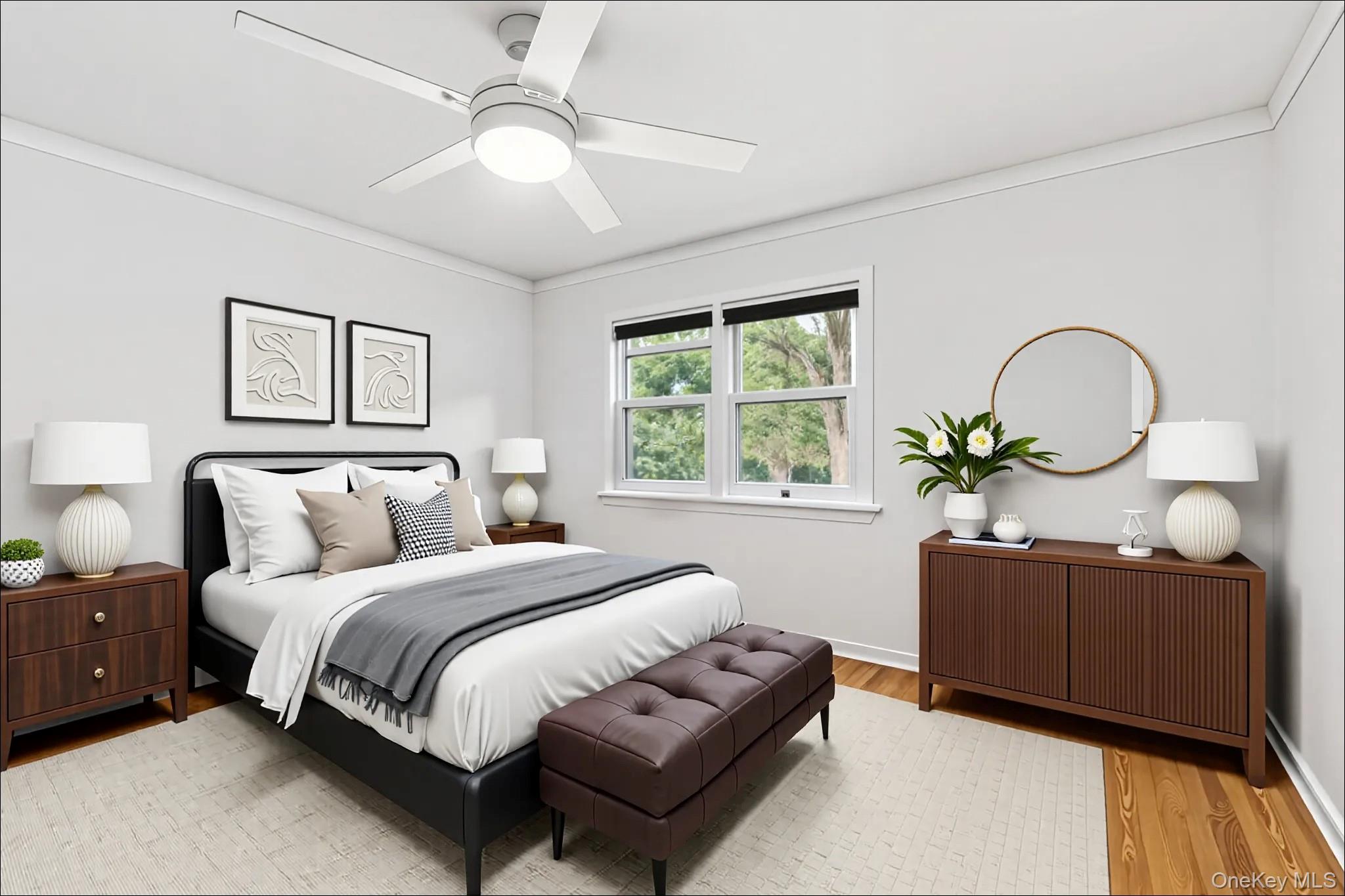 370 Blue Point Road Farmingville, NY 11738 - Photo 14 of 19 Bedroom with wood finished floors and ceiling fan