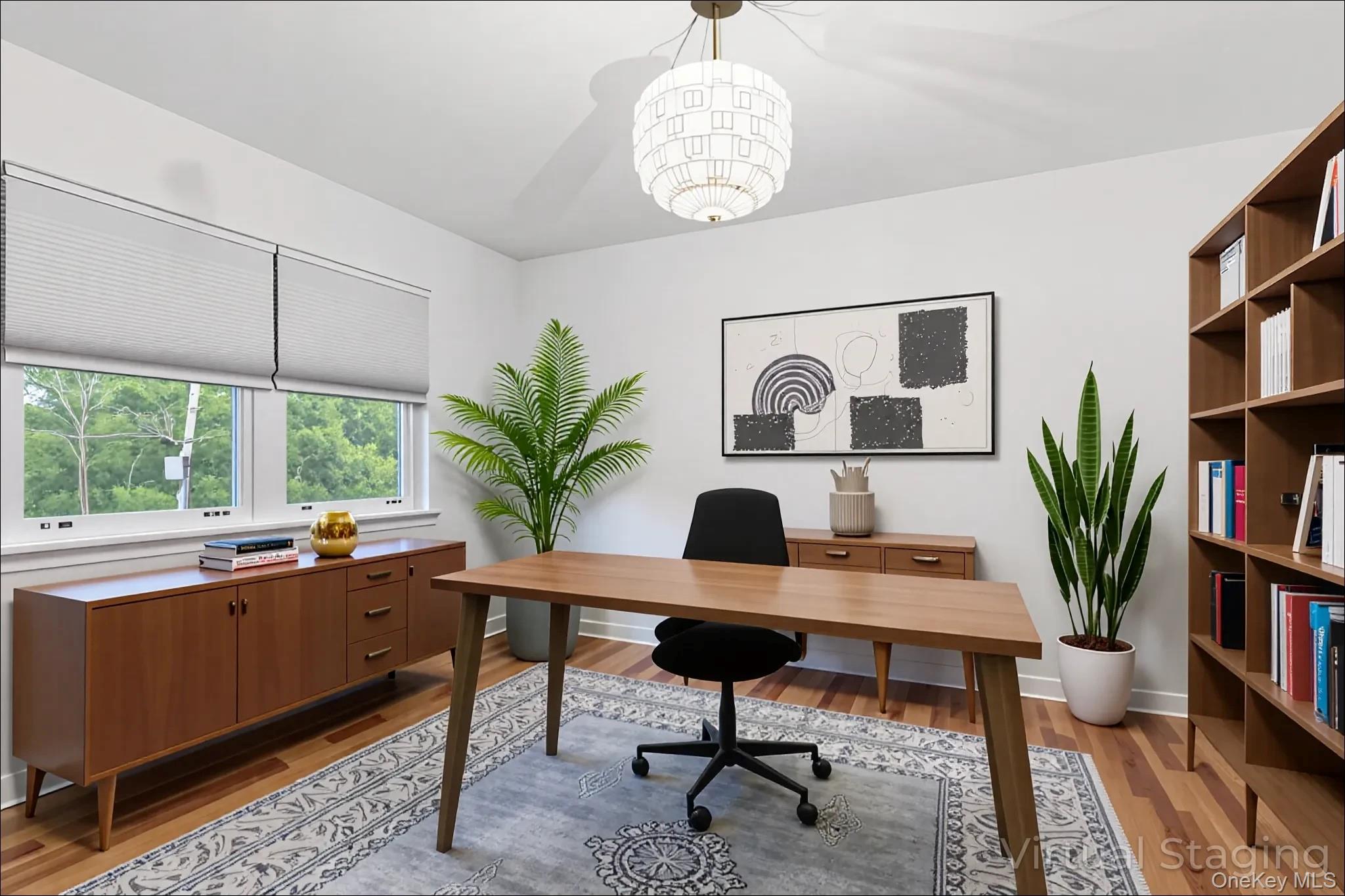 370 Blue Point Road Farmingville, NY 11738 - Photo 7 of 19 Office with light wood-type flooring and a chandelier