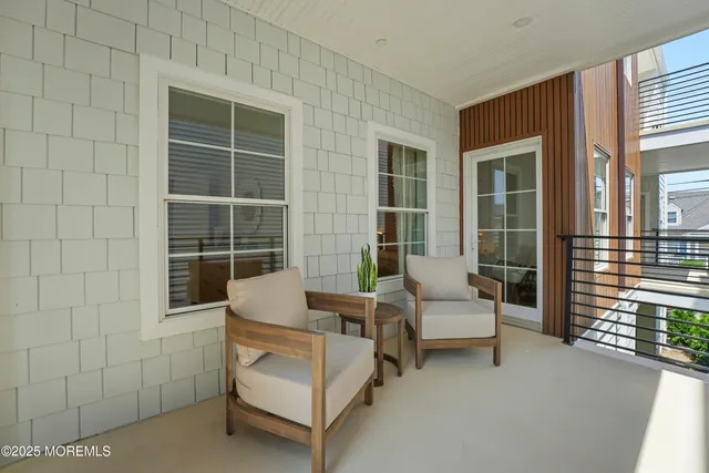 a building outdoor space with seating space