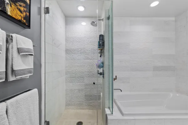 a bathroom with a bathtub