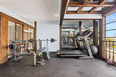 a view of a room with gym equipment
