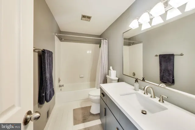 a bathroom with a sink mirror toilet and bathtub