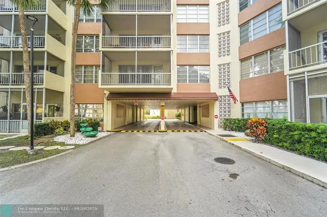 front view of a building with a street