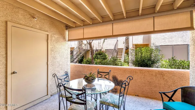 a view of an outdoor space with seating