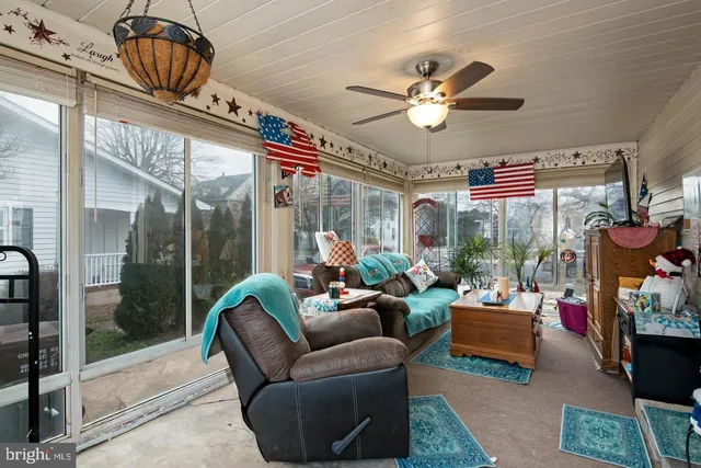 a living room with patio