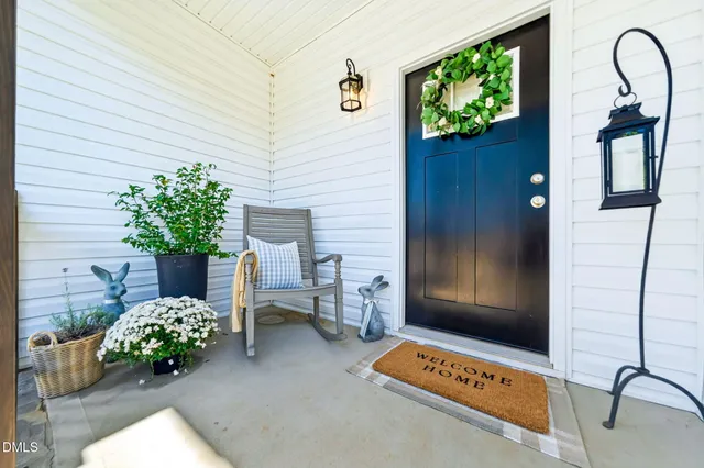 a front view of a house with patio