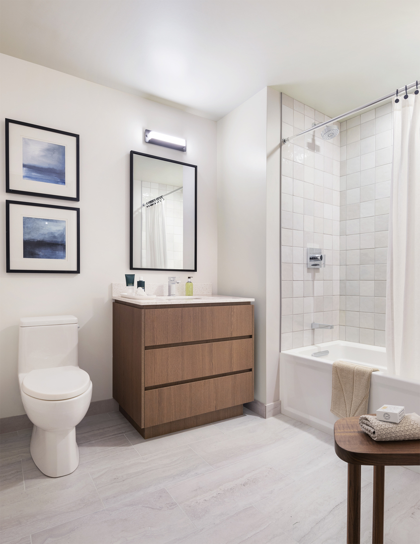 164 North Peoria Street, Unit 2504 Chicago, IL 60607 - Photo 10 of 10 a bathroom with a sink a toilet and a mirror